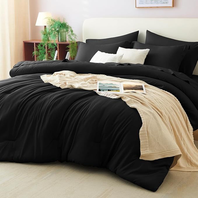 CozyLux Oversized King Comforter Set Black, 7 Pieces Bed in a Bag Comforter Set by CozyLux