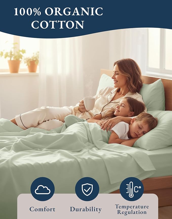 LANE LINEN 100% Organic Cotton King Bed Sheet Set, Bedsheets 4Pc Soft Cooling - Image 6