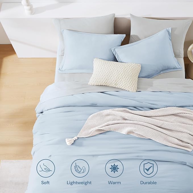 WRENSONGE King Comforter Set, 7 Pieces Ice Blue Soft Bed in a Bag King - Image 5