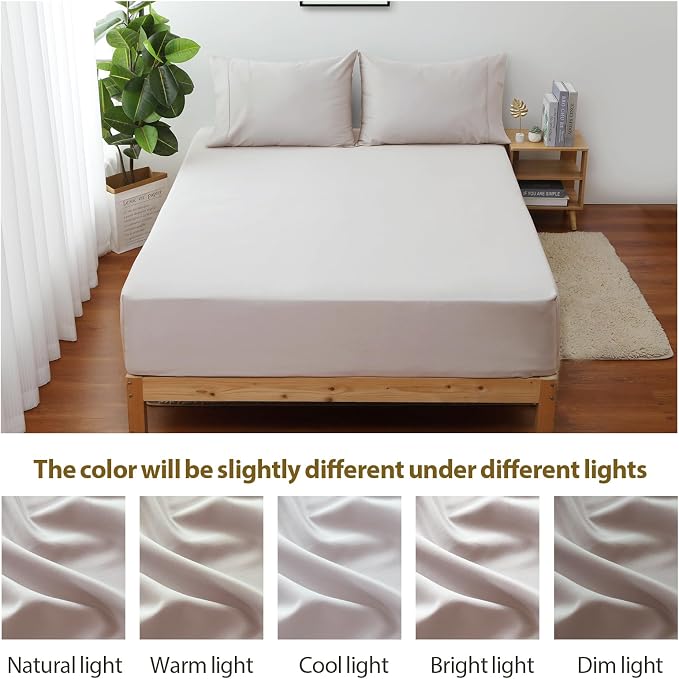 Full Size Fitted Sheet Only Light Beige, 100% Egyptian Cotton 600 Thread Count - Image 7