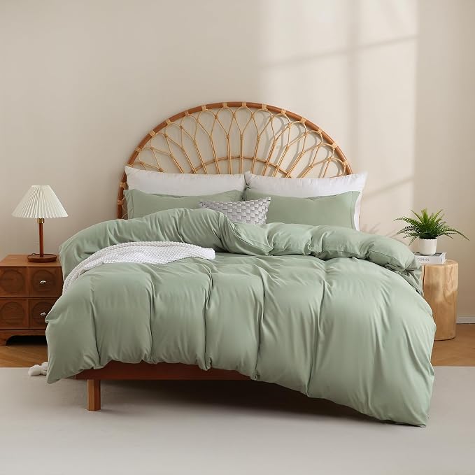 JSD Sage Green Duvet Cover Set Full Size, 3 Piece Duvet Cover by JSD