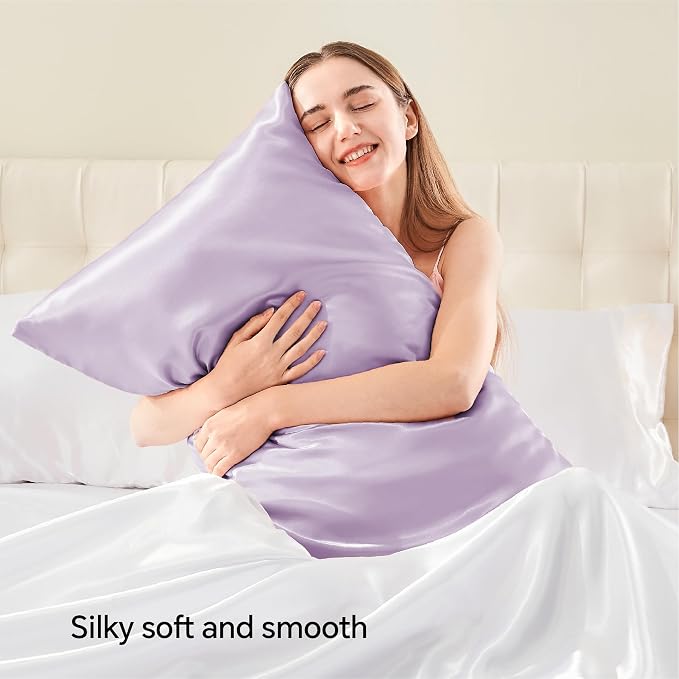 BEDELITE Satin Pillowcase with Zipper 2 Pack, Lavender Pillow Cases Standard - Image 2