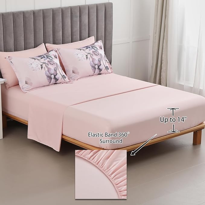 Luxudecor Floral Comforter Set King Size 7 Piece, Blush Pink Flower Bed in a Bag - Image 4