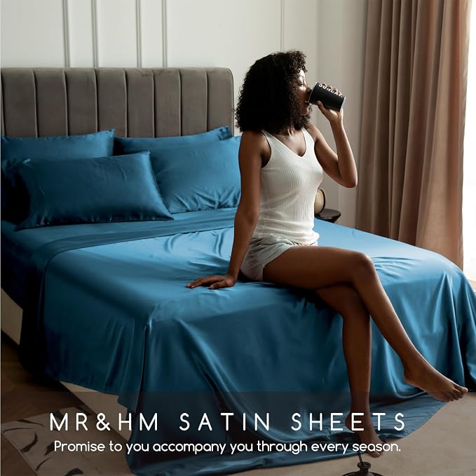 MR&HM Satin Bed Sheets, Twin Size Sheets Set - Image 6