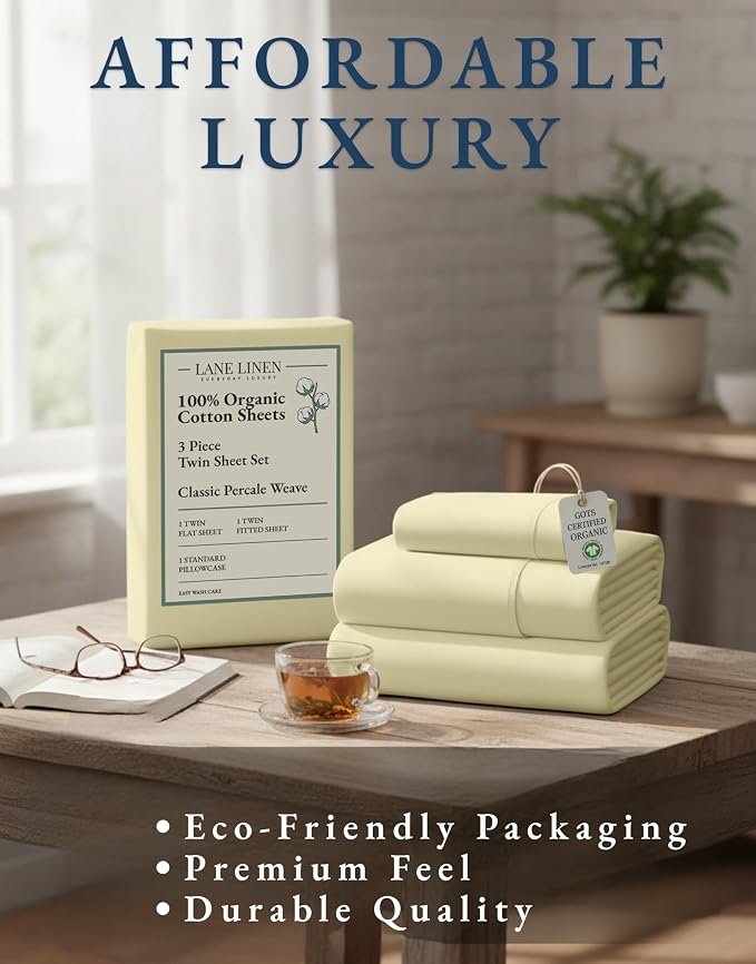 LANE LINEN 100% Organic Cotton Twin Bed Sheet Set, Comfy & Breathable Hotel - Image 8