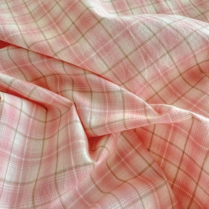 PinkMemory Pink Gingham Plaid Duvet Cover Set Queen 100% Washed Cotton Cute - Image 6