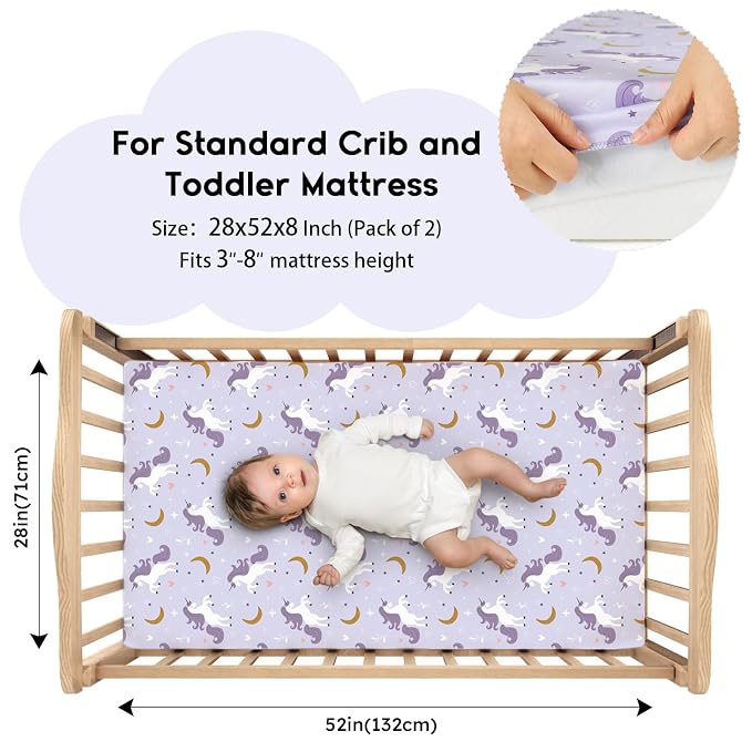 Yoofoss Baby Crib Sheets for Boys Girls, Fitted Crib Sheet 2 Pack for Standard - Image 2
