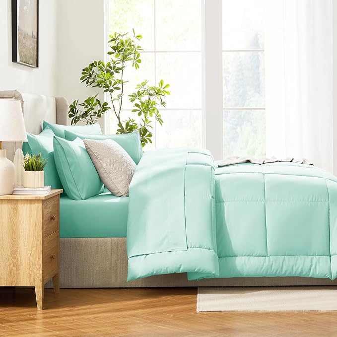 CozyLux King Size Comforter Set Mint Green, 7 Pieces Bed in a Bag, All Season - Image 9