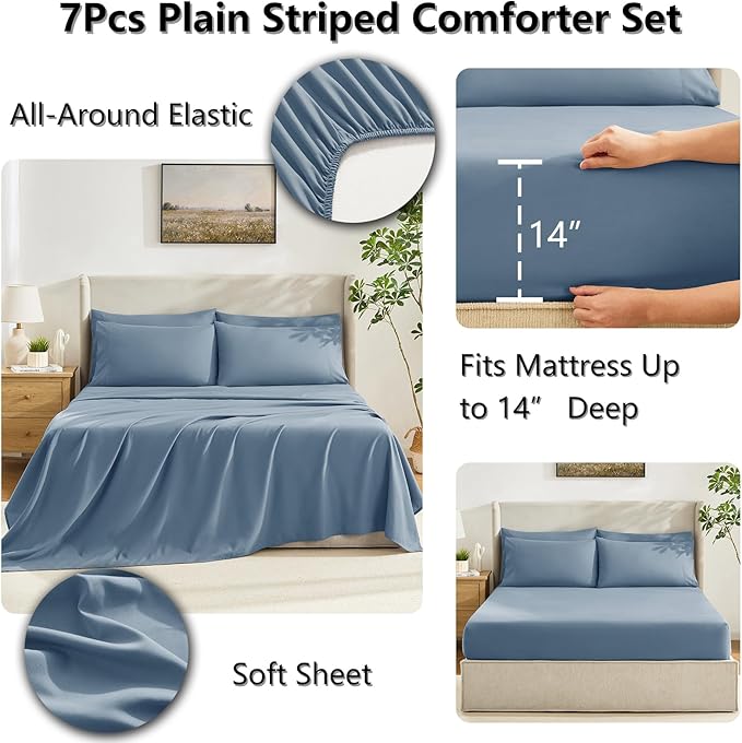 CozyLux Oversized King Comforter Sets Dusty Blue, 7 Pieces Bed in a Bag - Image 5