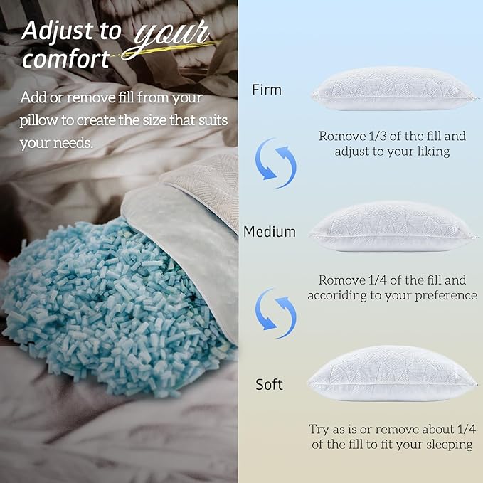 BETU Cooling Pillows Queen Size Set of 2, Shredded Memory Foam Pillows Cool - Image 7