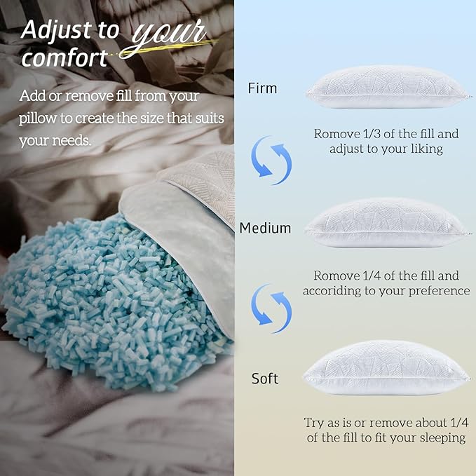 BETU Cooling King Size Pillows Set of 2, Shredded Memory Foam Cool Pillows - Image 7