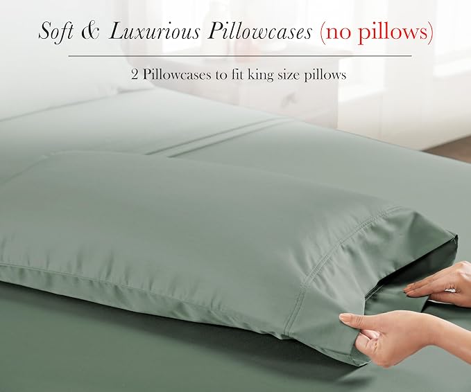 100% Egyptian Cotton King Size Pillow Cases 2, Sateen Weave, Breathable King - Image 4