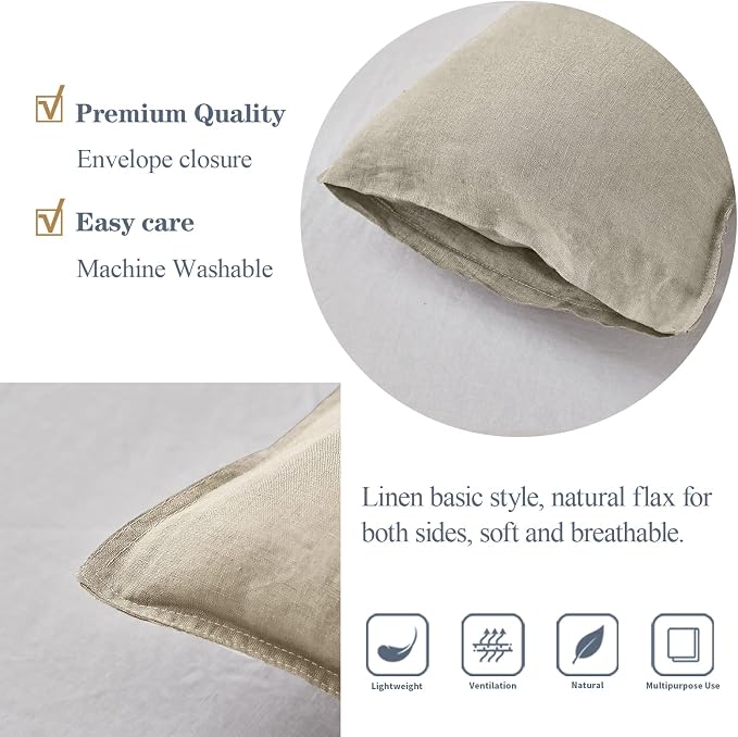 Simple&Opulence 100% Linen Lumbar Pillow Cover 12 x 20 Inches Set of 2 - Image 3