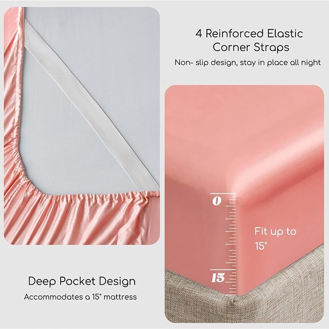 MR&HM Satin Bed Sheets, Queen Size Sheets Set - Image 4