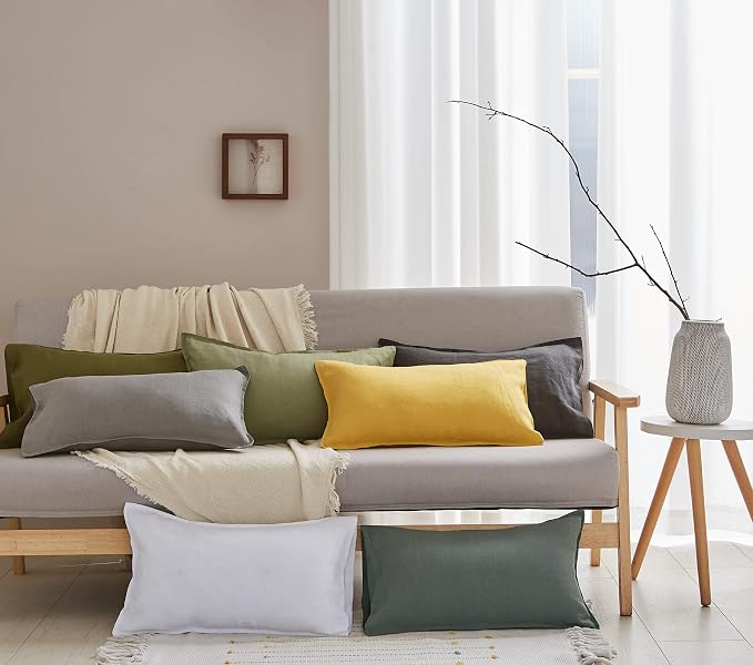 Simple&Opulence 100% Linen Lumbar Pillow Cover 12 x 20 Inches Set of 2 - Image 5