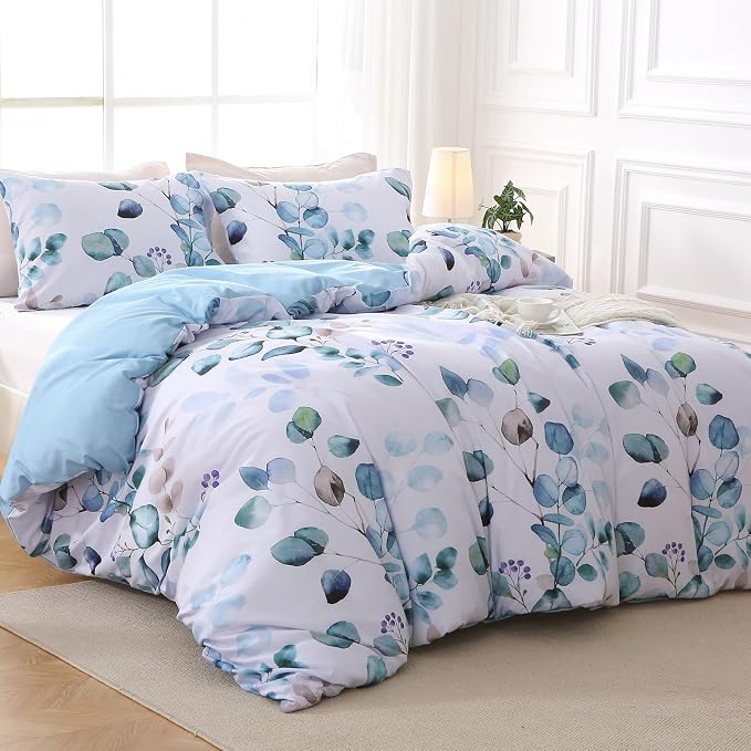 MUXHOMO Duvet Cover King Size, Reversible Floral Blue Duvet Cover Set - Image 3