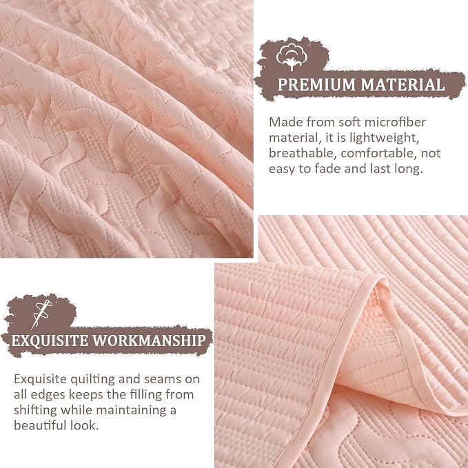 Yiran Blush Pink Quilt Set Queen Size, 3 Piece Reversible Bedspreads Bedding Set - Image 6