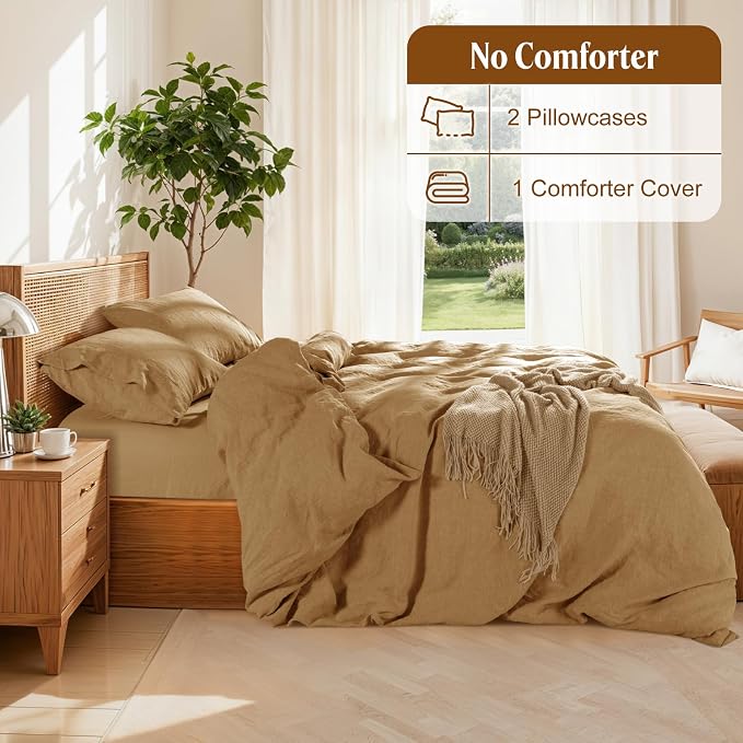 LBRO2M 100% France Linen Duvet Cover Set Cal King Size 3 Pcs Natural Flax - Image 4
