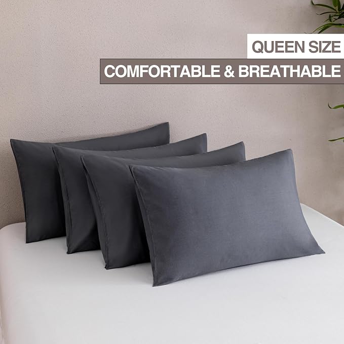 MINIPANDA Dark Grey Pillow Cases Set of 4 Queen Size - Image 2