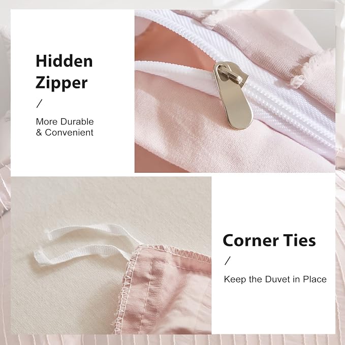 WARMDERN Pink Striped Duvet Cover Set, Boho Textured Tufted Bedding, 2 Piece - Image 5