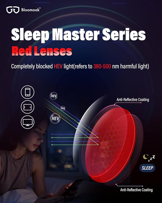 Bloomoak 100% Red Lens Blue Green Light Blocking Glasses- Dual AR Coatings - Image 5