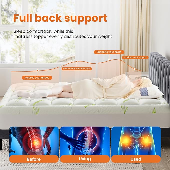 DUMOS Queen Size Ultra Soft Mattress Topper, Viscose Derived from Bamboo - Image 2