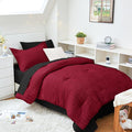 HYMOKEGE Red & Black Twin XL Comforter Set Seersucker 5 Pieces, All Season by HYMOKEGE