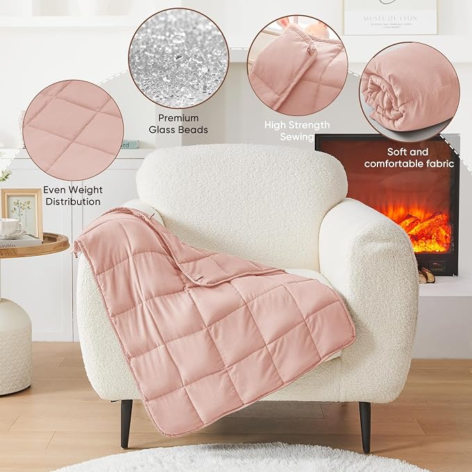 Pink Weighted Lap Blanket for Adults 5lbs, Cooling Heavy Throw Blanket - Image 7