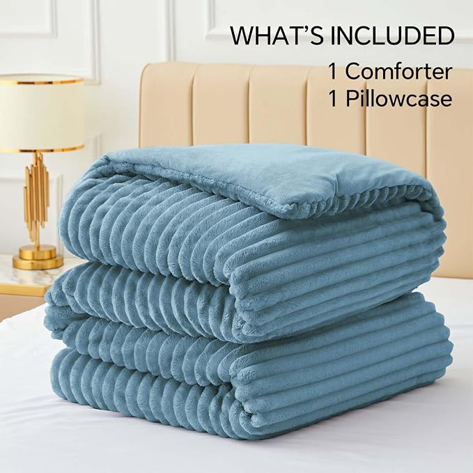 BEDELITE Fleece Twin Comforter Set -Super Soft & Warm Fluffy Blue Fog Bedding - Image 6