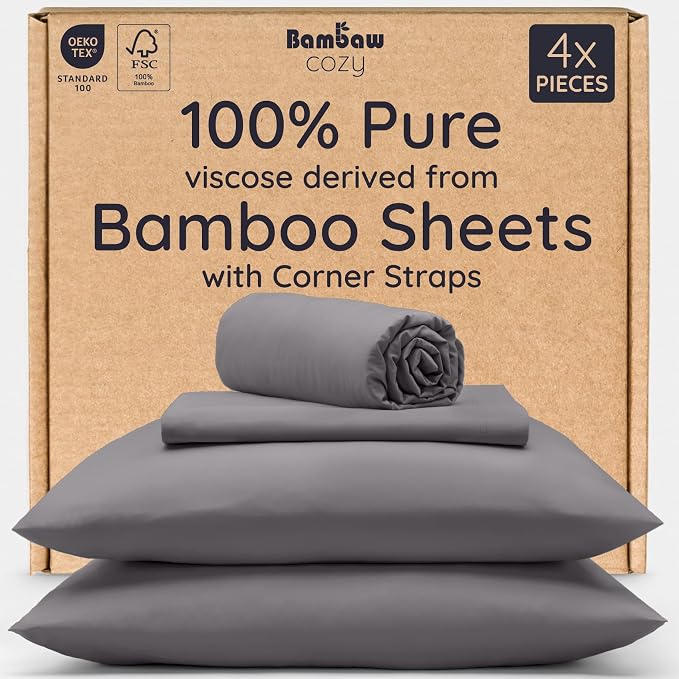 Bambaw King Sheets Set 4pcs, 100% Viscose Derived from Bamboo Sheets, King Size by Bambaw