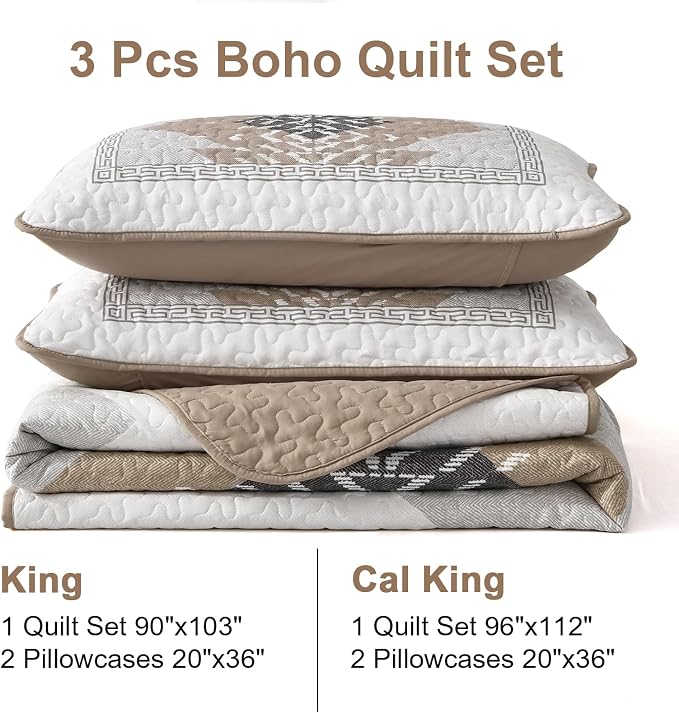 Dintszyayue Boho Quilt California King Size, 3 Piece Aztec Texture Bedspread - Image 7