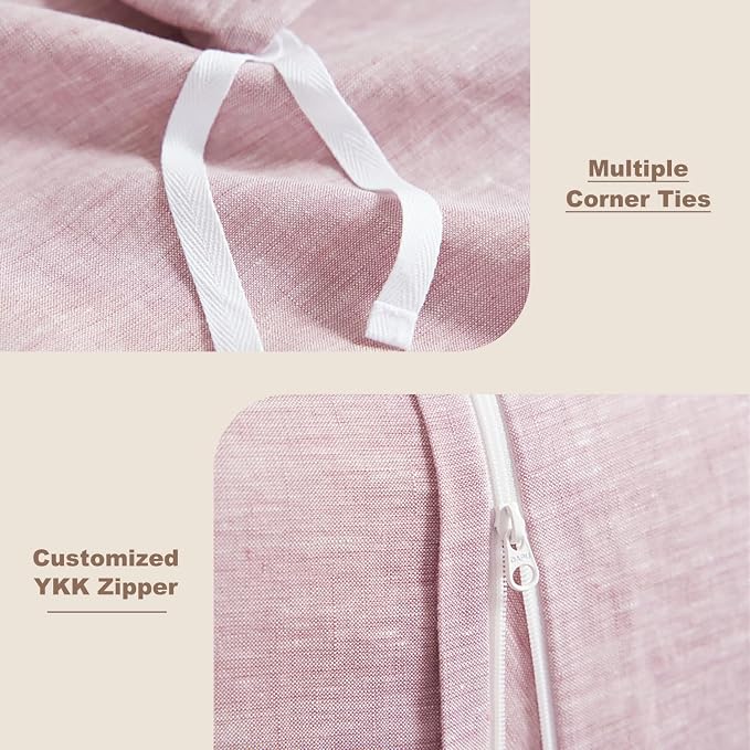 DAPU Pure Linen Duvet Cover Set, 100% Yarn-Dyed French Linen, Breathable and - Image 4