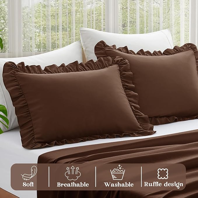 KKJIAF Ruffle Pillow Cases Queen Size Set of 2, Ruffled Pillow Covers - Image 4