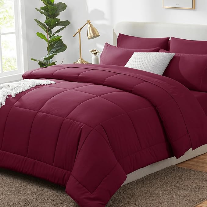 CozyLux Full Size Comforter Sets Burgundy, 7 Pieces Bed in a Bag, All Season by CozyLux