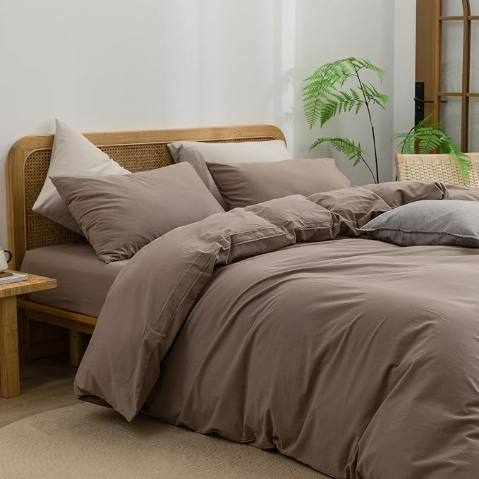 BESTOUCH Duvet Cover Set 100% Washed Cotton Linen Feel Super Soft Comfortable - Image 2