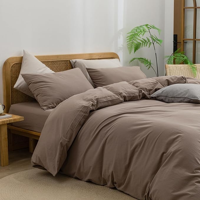 BESTOUCH Duvet Cover Set 100% Washed Cotton Linen Feel Super Soft Comfortable - Image 2