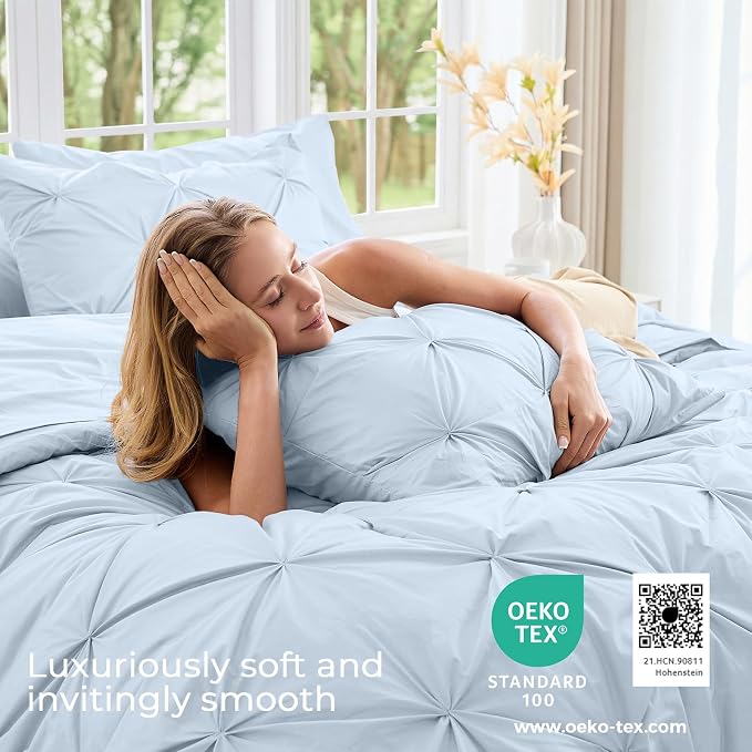 Sasttie Queen Comforter Set, 7-Piece Bed in a Bag, Pintuck Bedding Sets - Image 3