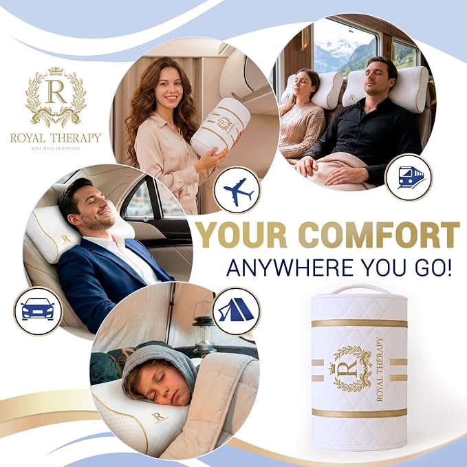 Royal Therapy Travel Memory Foam Pillow 2-Pack, Neck Pillow Bamboo Adjustable - Image 7