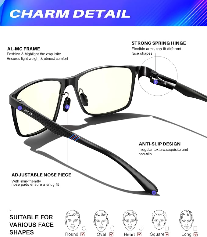 ANYLUV Blue Light Glasses Men, Relieve Eyestrain and Eye Protection, Al-Mg - Image 3