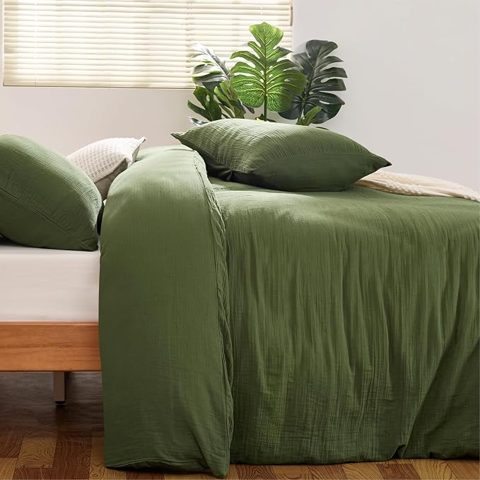Green Duvet Cover King, 100% Sandwashed Cotton Soft King Size Duvet Cover Set 3 - Image 8