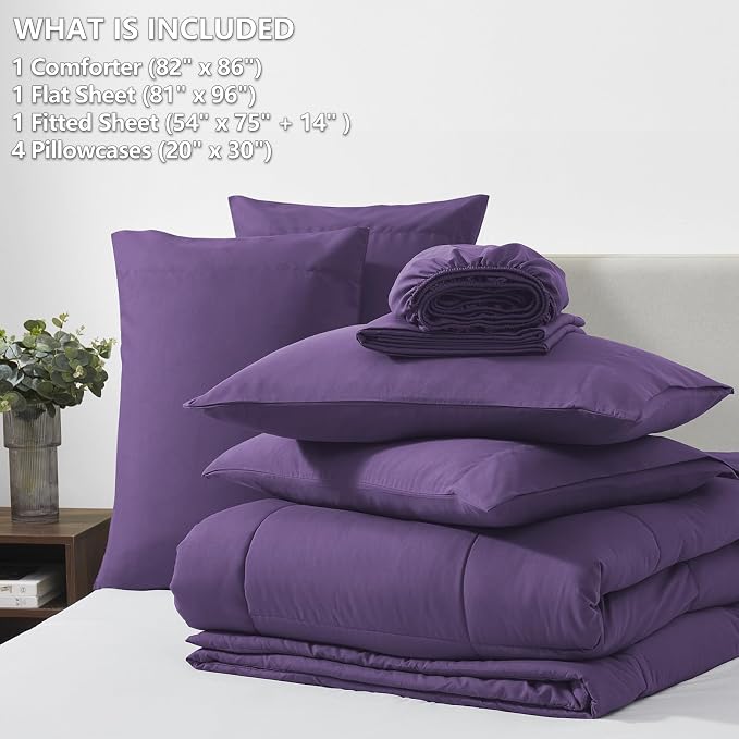 CozyLux Full Size Comforter Sets Purple, 7 Pieces Bed in a Bag, All Season - Image 6