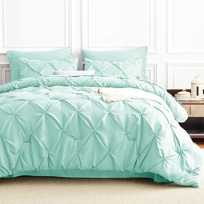CozyLux Queen Comforter Set Mint Green, 7 Pieces Pintuck Bed in A Bag, Premium - Image 8