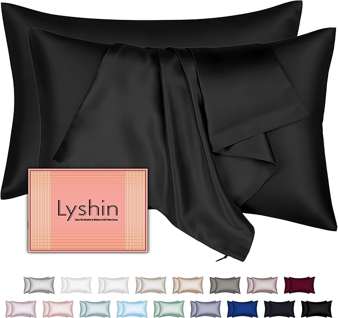 Silk Pillow Cases 2 Pack Standard Size by LYSHINSILKPILLOWCASES