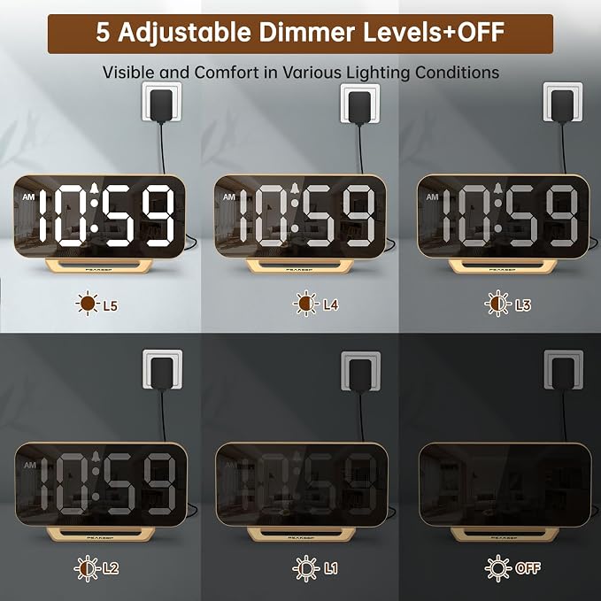 Peakeep Slim Digital Mirror Aesthetic Alarm Clock - Image 4