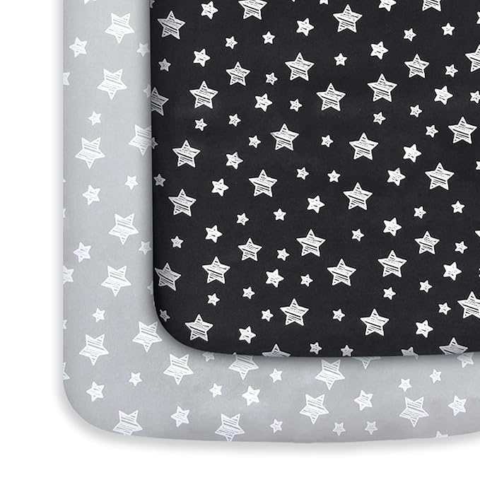 Pack and Play Sheets, 2 Pack Mini Crib Sheets, Stretchy Playard Fitted Sheet by Moonsea