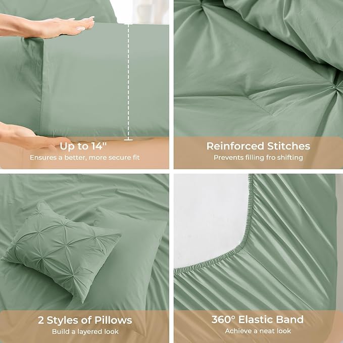 Sasttie Queen Comforter Set, 7-Piece Bed in a Bag, Pintuck Bedding Sets - Image 5