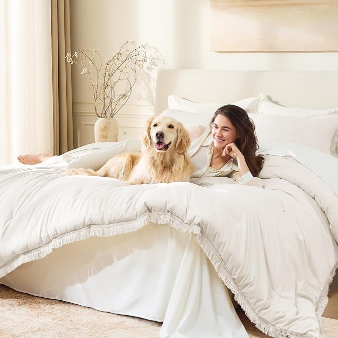 Andency Twin Comforter Set Beige, 2 Pieces Boho Tassel Kids Comforter Sets - Image 5