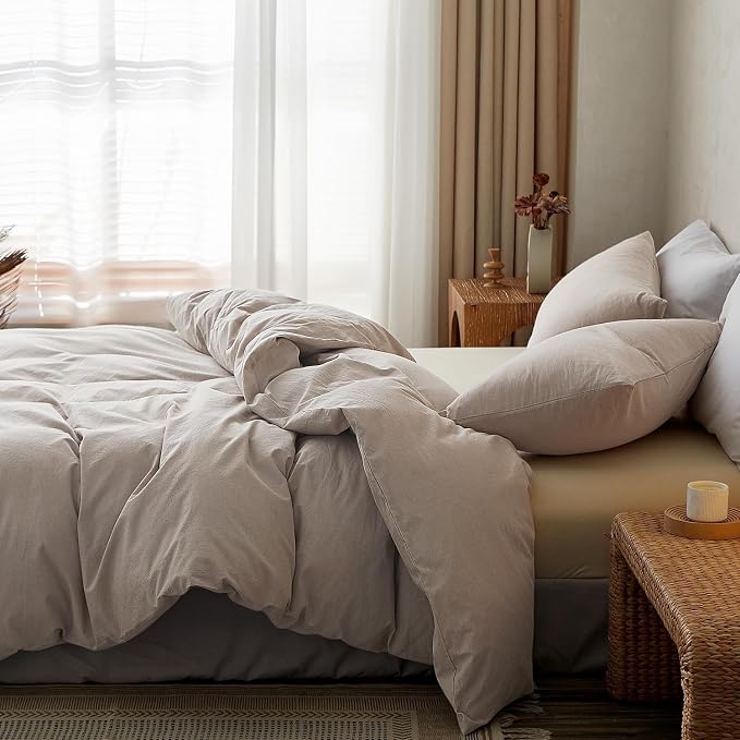 TOCOMOA Duvet Cover Set 100% Washed Cotton Linen Feel Soft Comfy Breathable 3 - Image 3