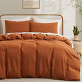 Burnt Orange Duvet Cover Full Size, 100% Washed Cotton Linen Like Bedding Set by LOVQUE