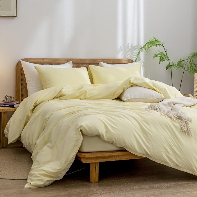 BESTOUCH Duvet Cover Set 100% Washed Cotton Linen Feel Super Soft Comfortable - Image 4